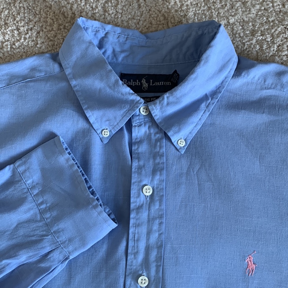 Ralph Lauren Men’s XL Blue Linen & Cotton Blend Ling Sleeve Button Shirt